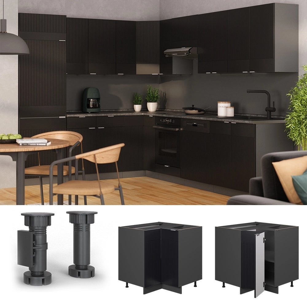 Mobile ad angolo cucina Fame-Line Nero rigato/Antracite 80.5 cm, PL Marmo Vicco