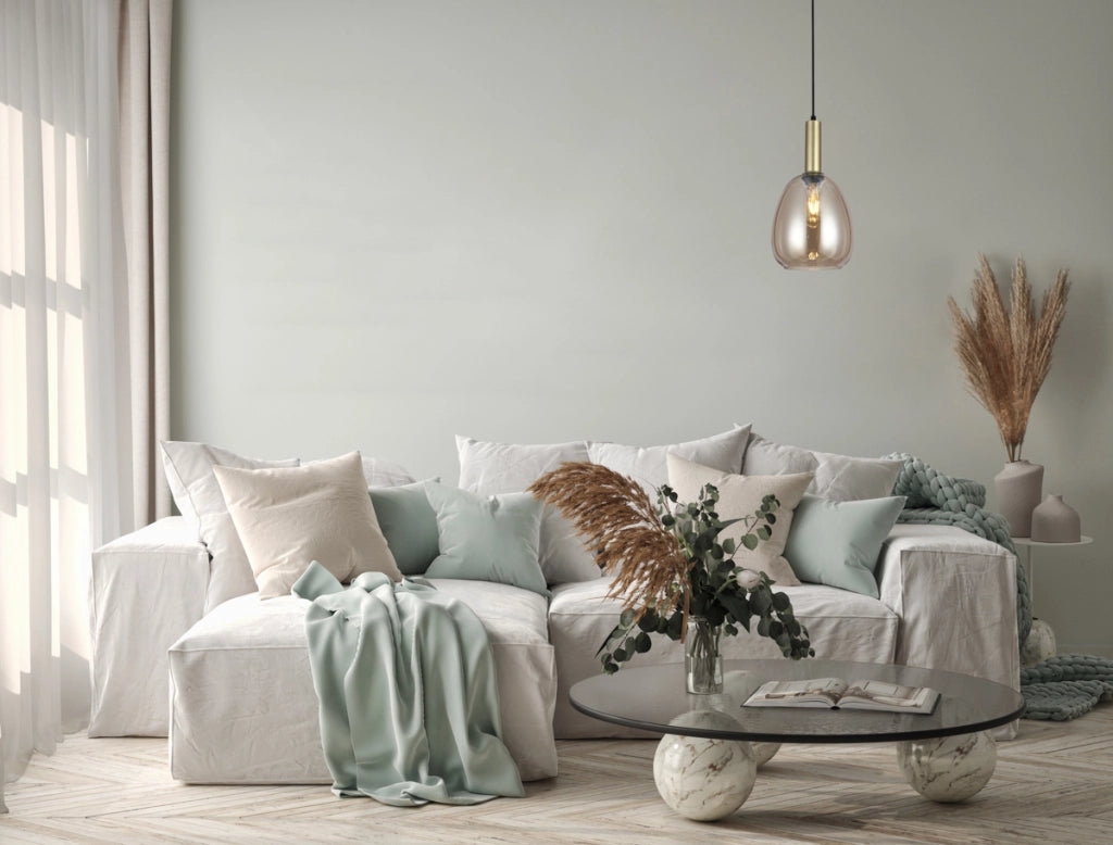 Lampada sospesa moderna oro vetro ovale E27 Italux