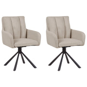 Set di 2 sedie girevoli da pranzo in tessuto Taupe con braccioli Schienale trapuntato Gambe in metallo nero Retro