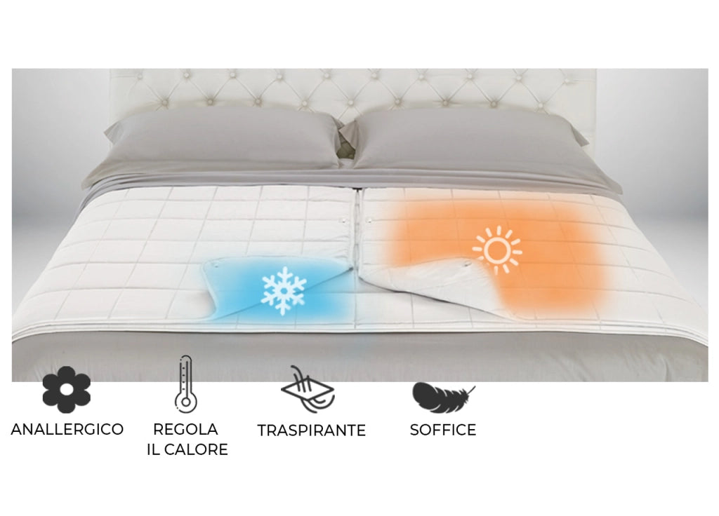 Interno Piumino Anallergico Piumone Letto Matrimoniale Lui-Lei Estate Inverno Bianco Lavabile