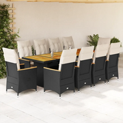 Set da BistrÃ² da Giardino 11 pz con Cuscini Nero in Polyrattan