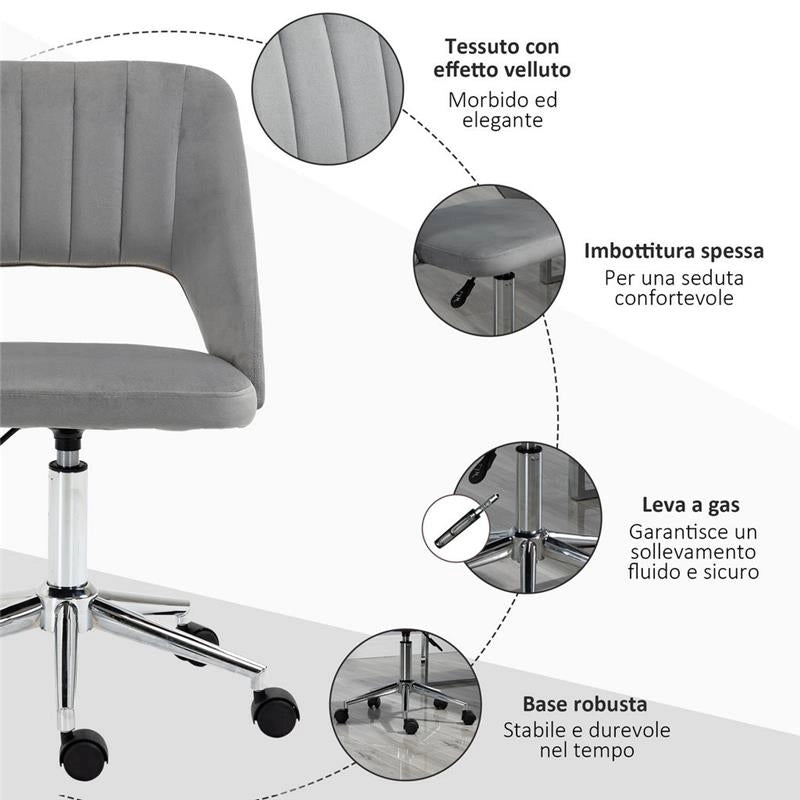 SEDIA DA UFFICIO IMBOTTITA ERGONOMICA GIREVOLE 49 X54 X 79-91 CM COLORE GRIGIO