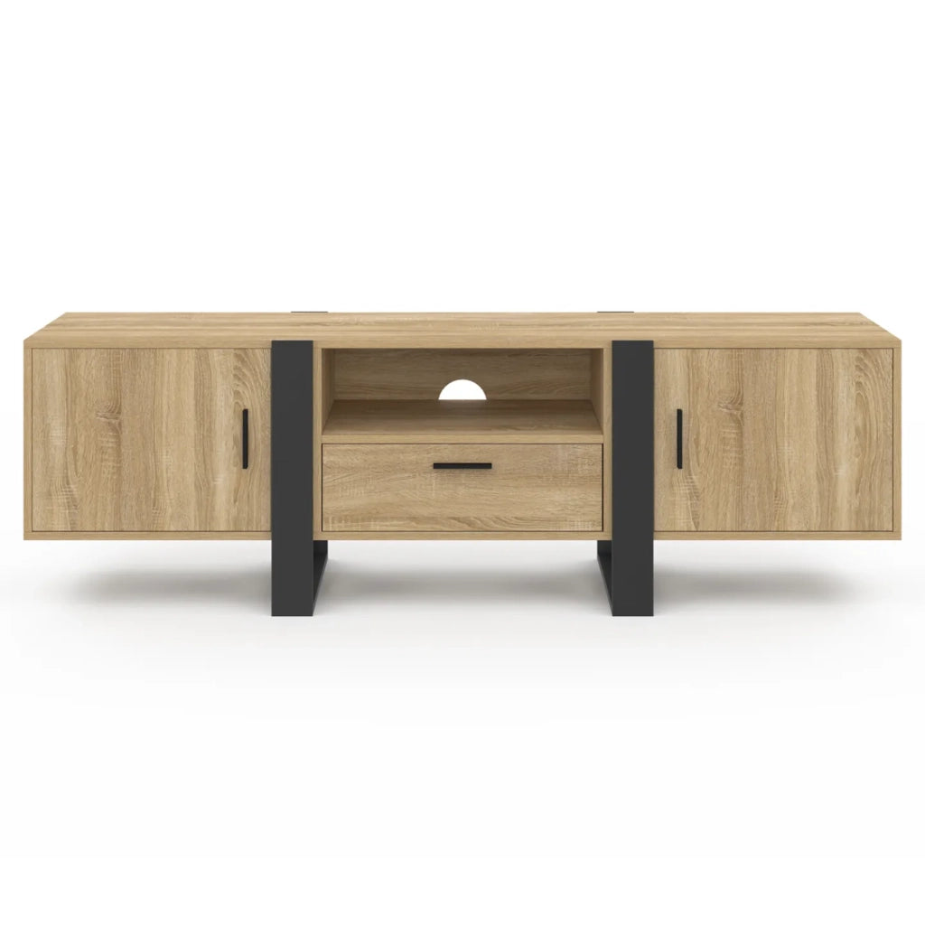 IDMarket - Mueble de TV PHOENIX de 160 cm con armarios de madera y negros