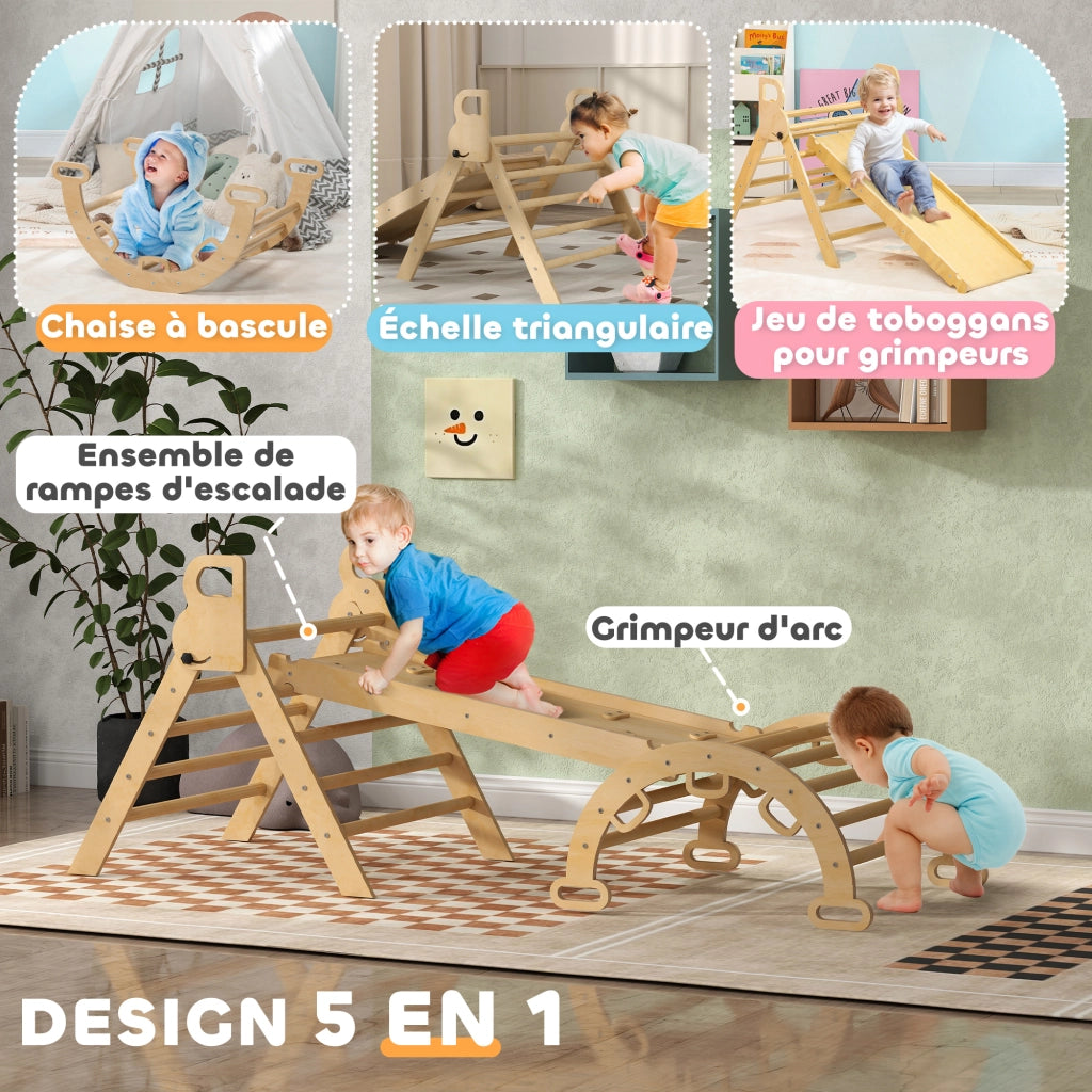 Triangolo Arrampicata Bambini con Scivolo e Altalena ¨C Zephmum ¨C Legno Naturale