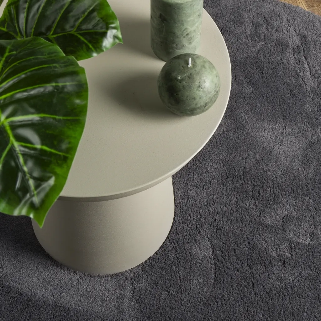 Tappeto a Pelo Corto HUARTE Morbido e Lavabile Antracite Ø 80cm 375008