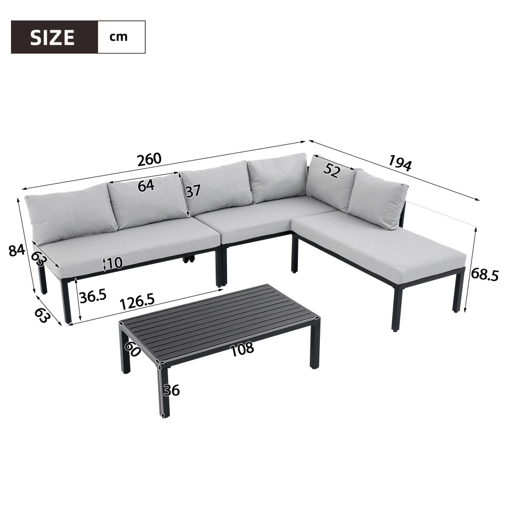Set da Giardino Modulare 6 Posti con Tavolo ¨C MINIMAL ¨C Polyrattan Grigio