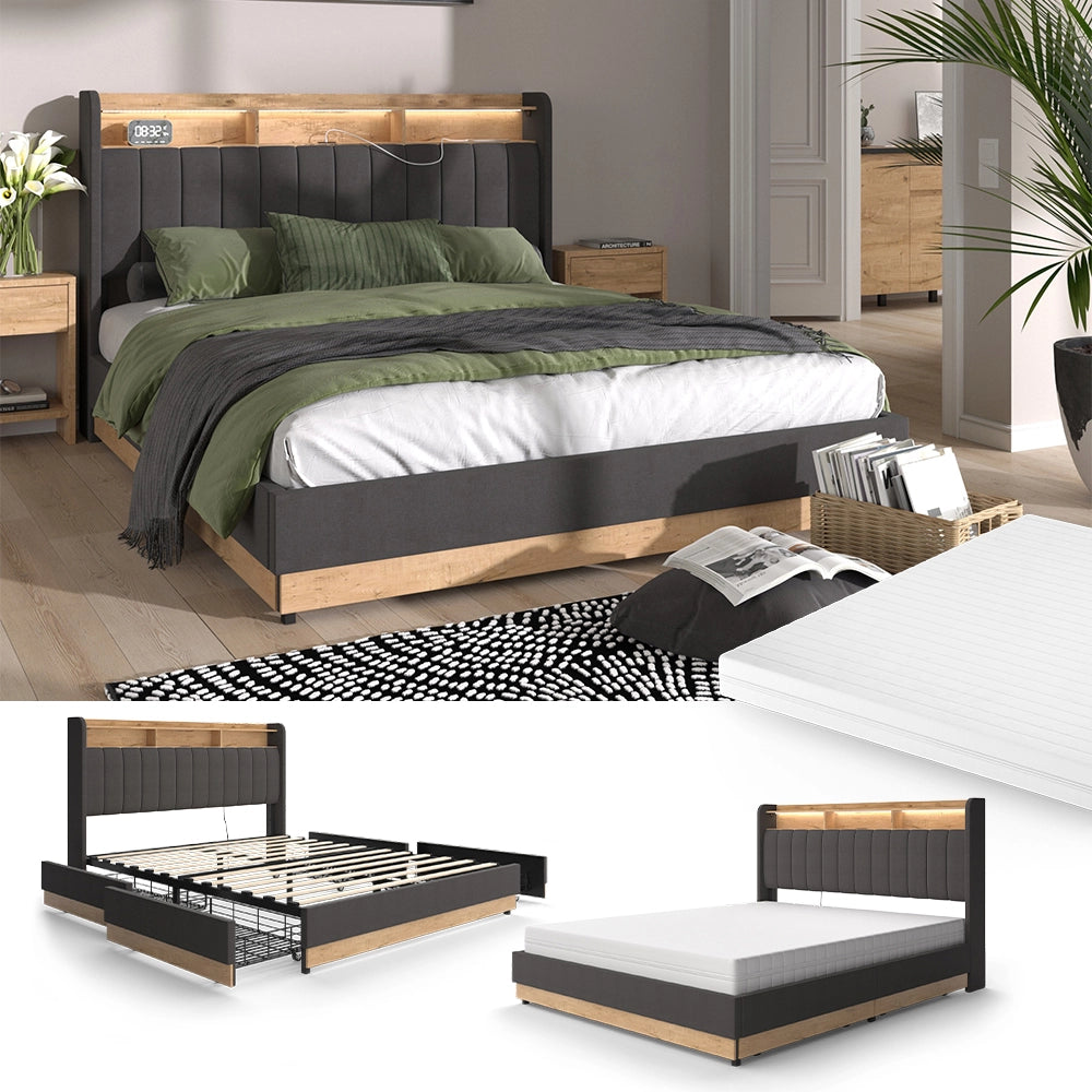 Vitalispa Letto imbottito Antracite 160x200 cm con materasso