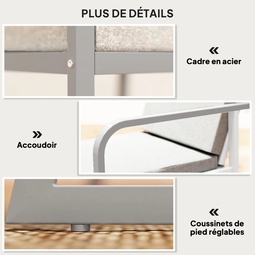Set da giardino 2 persone con tavolo e sedie ¨C zephmum ¨C grigio, acciaio