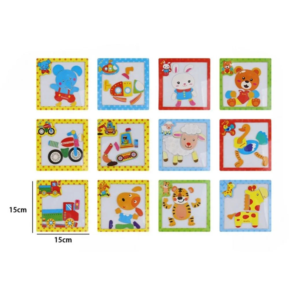 Trade Shop - Set 2pz Mini Puzzle Magnetico In Legno A Incastro Multicolore 15x15cm Per Bambini 53557 -
