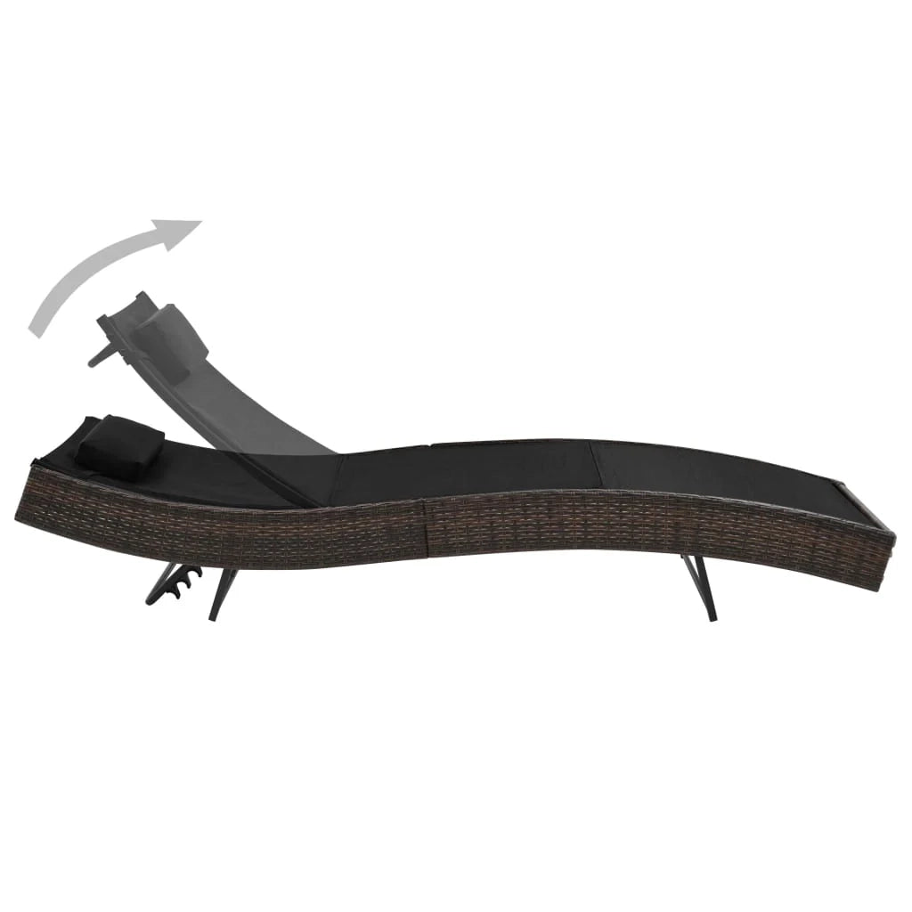 Lettino prendisole sedia a sdraio lettino prendisole letto da giardino mobili da esterno per patio con cuscino resina intrecciata marrone 02_0012558