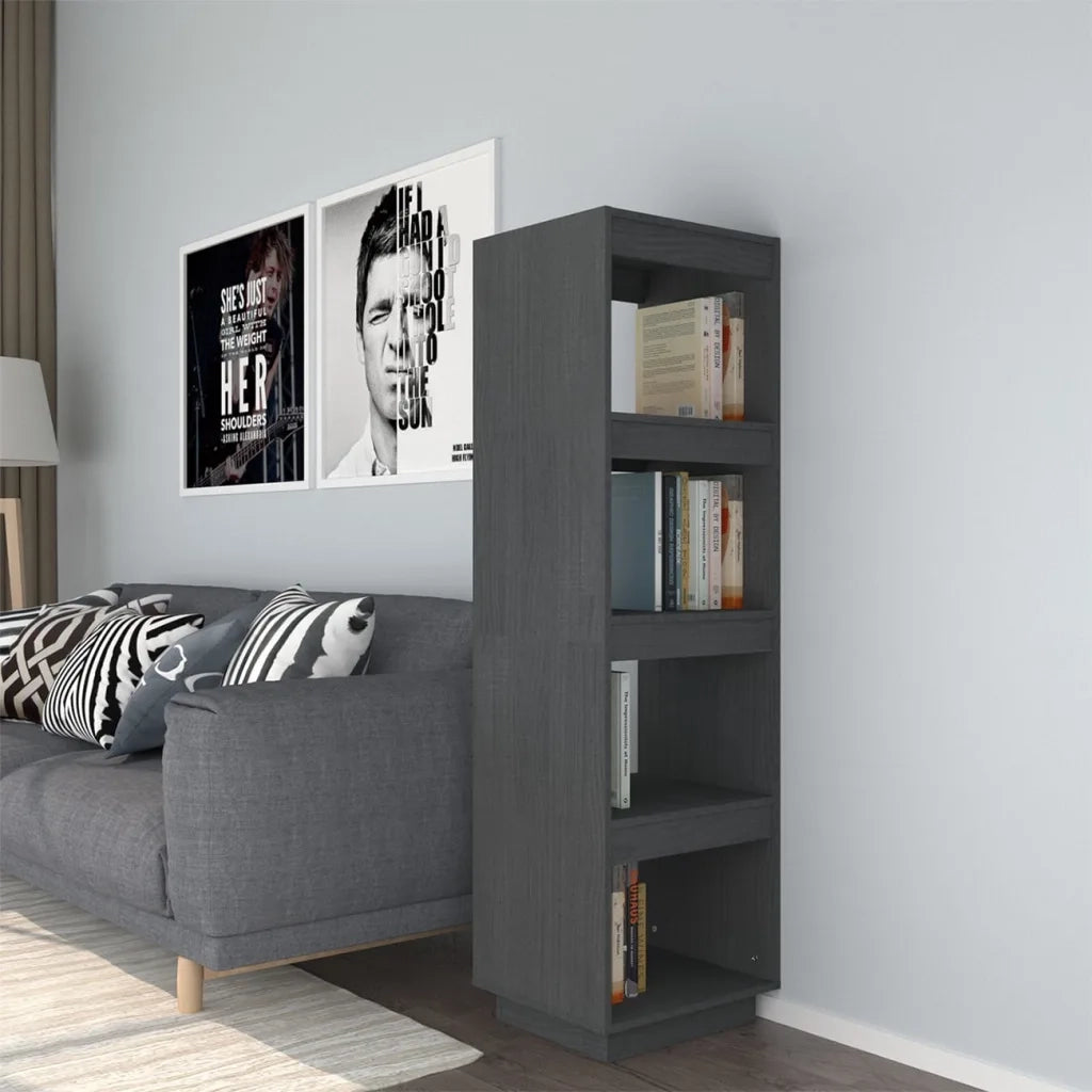 Libreria Divisorio-Scaffale per Libri-Mobile di Stoccaggio Grigio 40x35x135 cm in Massello di Pino