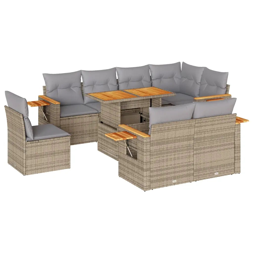 vidaXL Set Divano da Giardino 9 pz con Cuscini Beige Polyrattan Acacia
