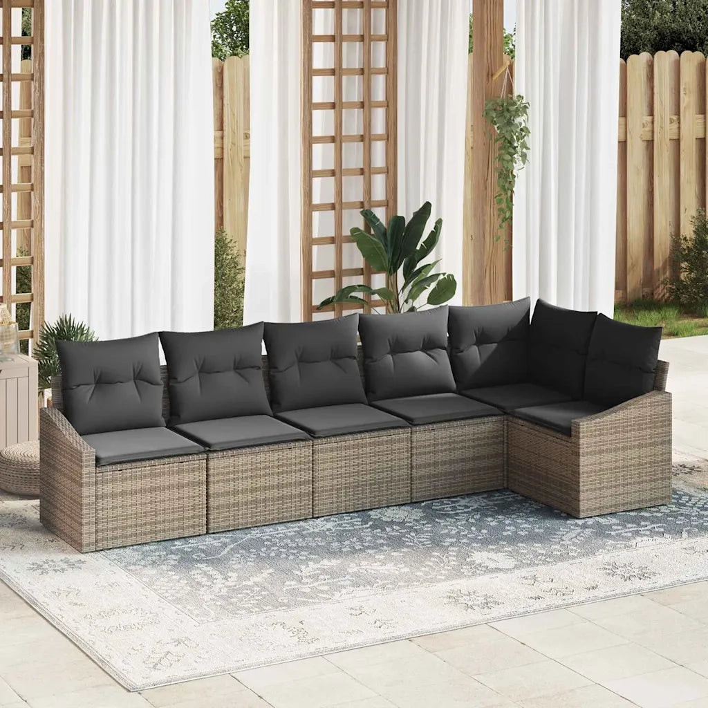 Set Divano da Giardino con cuscino 6 pcs Grigio polyrattan