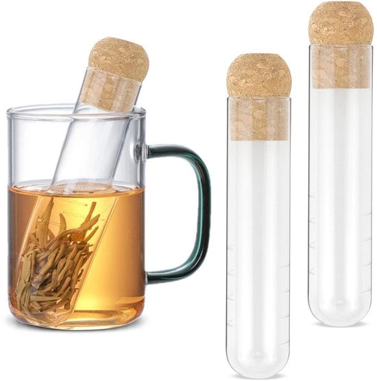 Set di 2 pezzi - Infusore per tè in vetro con gomma - Per tè in foglie - Adatto per tazze