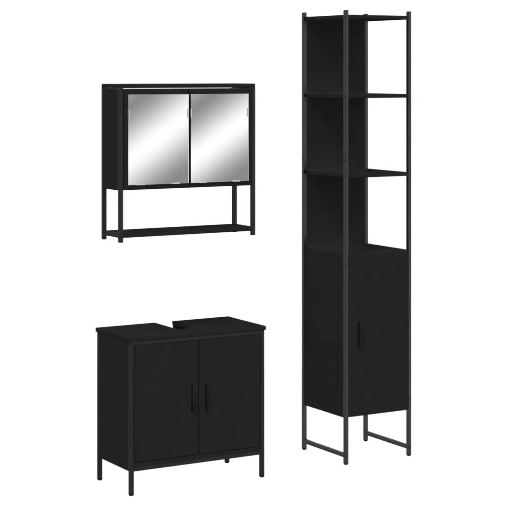 Set Mobili da Bagno 3 pz Nero in Legno Multistratocod mxl 115266
