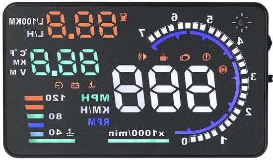 Display di Testa Sottile - 5,5'' Schermo - Compatibile con OBD II - Visualizzazione Multicolore - Visualizzazione Velocità - Proiezione Dati di Guida - Pannello di Controllo Auto