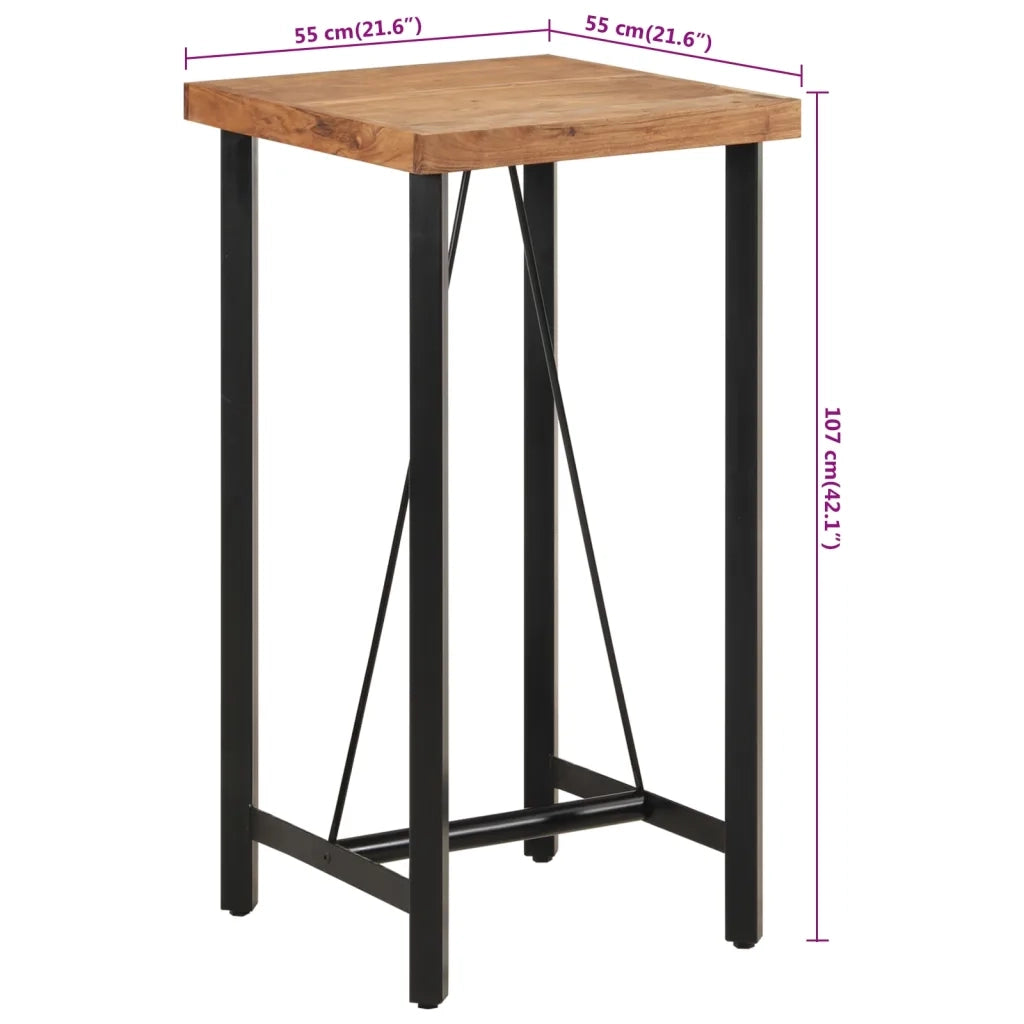 Tavolino da Bar 55x55x107cm in Legno Massello di Acacia e Ferro