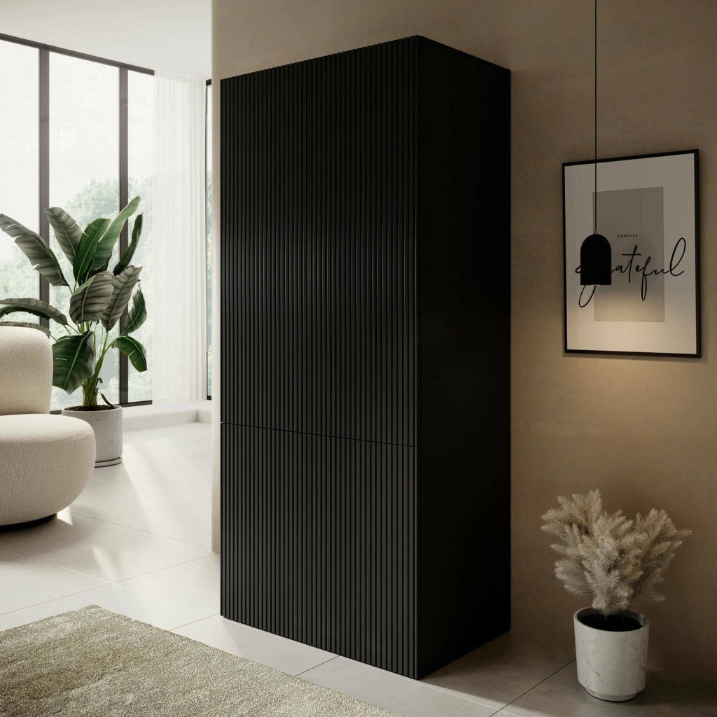 Guardaroba 2 ante Caiazzo, Mobile camera da letto, Cabina armadio portabiti, Armadio appendiabiti, 90x56 h199 cm, Nero