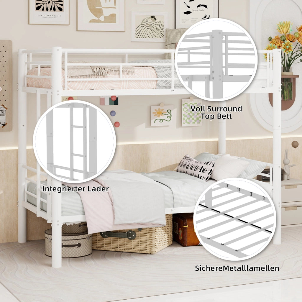 Letto a castello funzionale in ferro bianco 97x196 cm