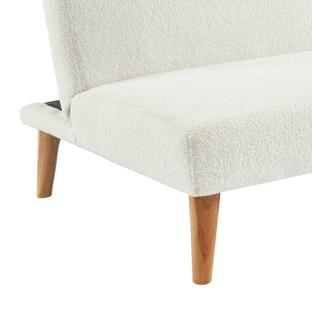 Divano panca convertibile in tessuto bouclé con gambe in legno, 3