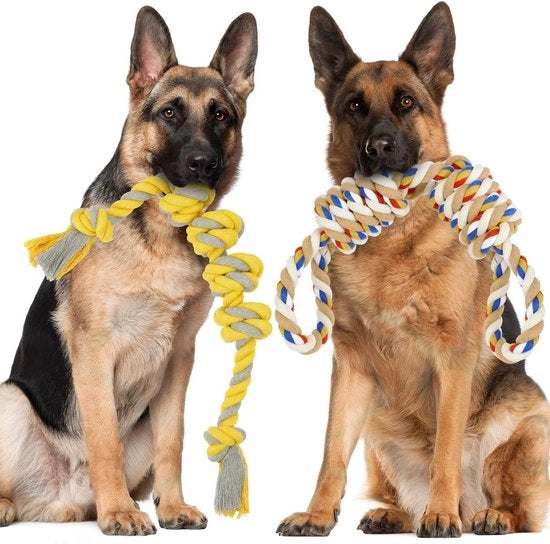 Tiro per cani resistentissimo grande, 55 cm + 57 cm tiro per cani con nodi di cotone, giocattolo per cagne tiro per cani e gioco di trazione per cani per grandi e medi cani
