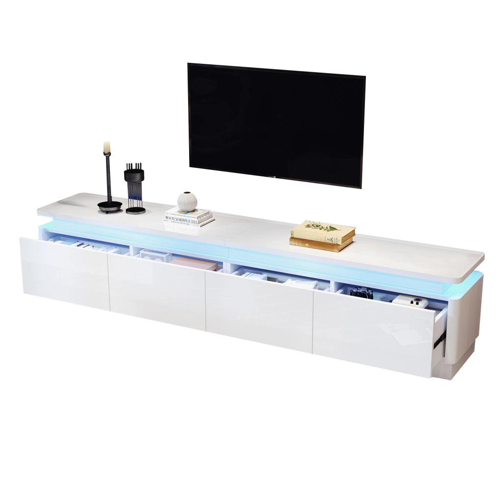 Mobile porta TV bianco lucido 180 cm con 4 cassetti e LED