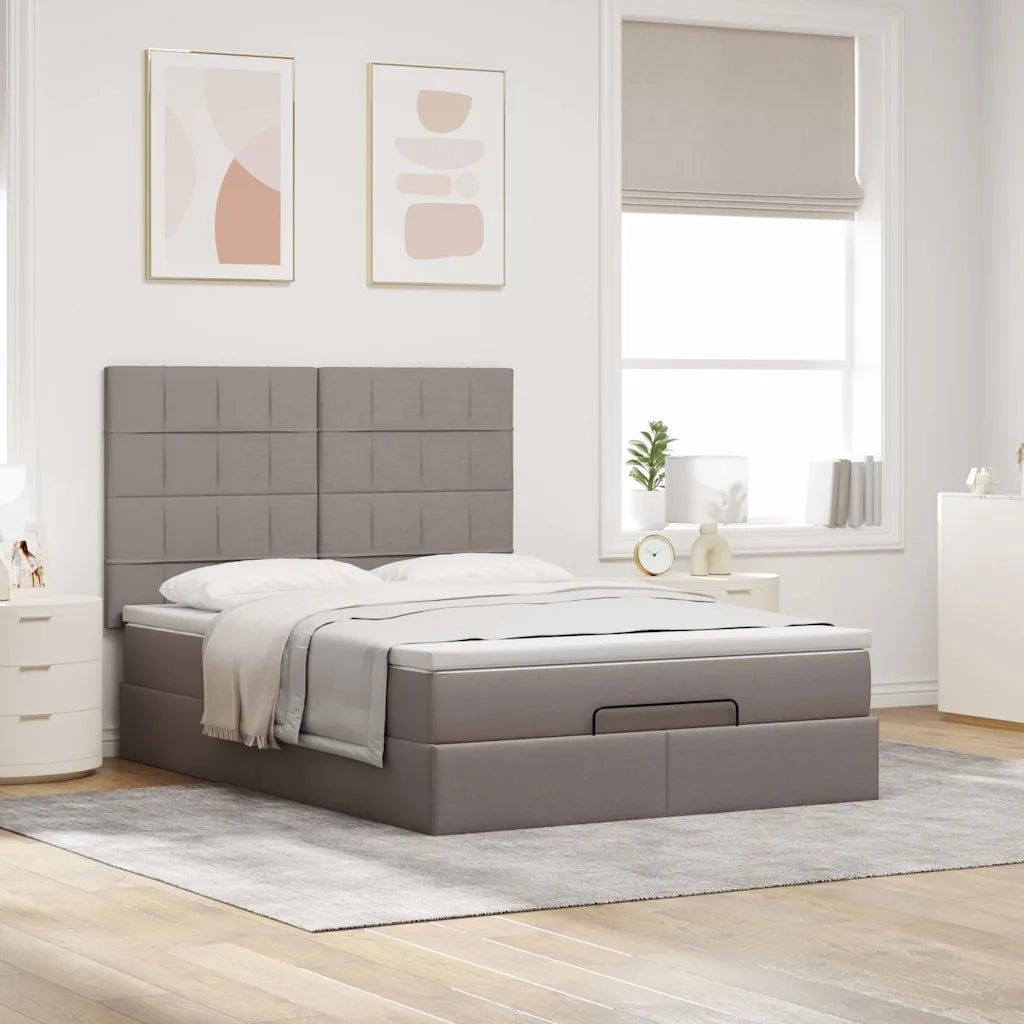 Struttura Letto Pouf con Materasso Tortora 140x190 cm Tessuto 3313158