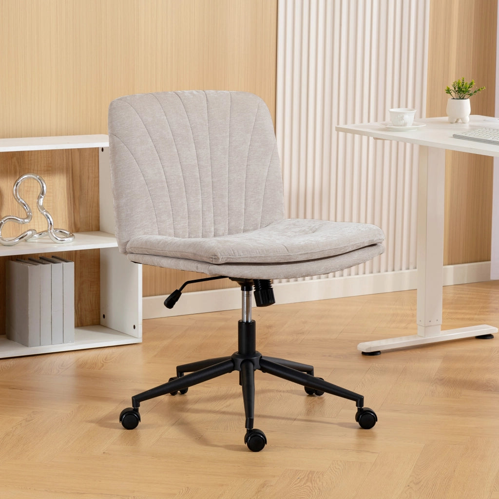 Sedia da ufficio in tessuto chenille, senza braccioli, regolabile in altezza ¨C zephmum ¨C beige, 62x67x83-93cm