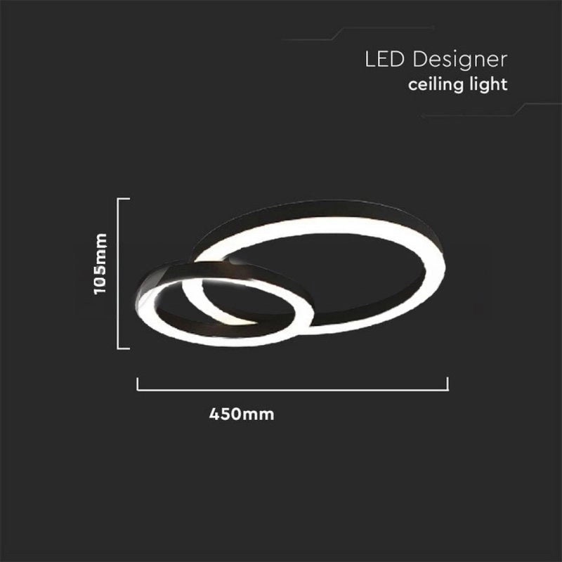 Plafoniera Lampadario LED 20W 2130LM Design Moderno a due Anelli 450X105mm Colore Nero 3000K SKU-7000