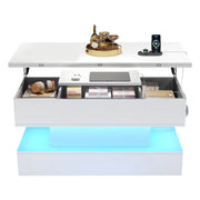 TAVOLO da caffè sollevabile 100x50x51,5 cm Bianco con presa USB-C