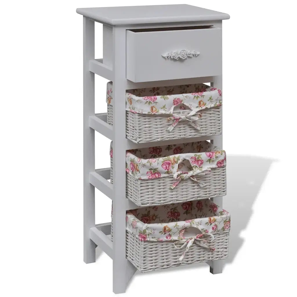 Mobiletto con 1 Cassetto e 3 Cestini Bianco Legno di Paulownia 241543