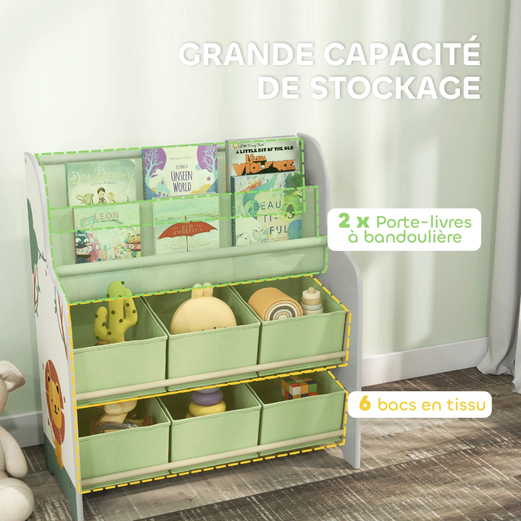 Cassettiera per bambini con 6 cassetti e scaffale ¨C zephmum ¨C 63x30x71 cm, verde
