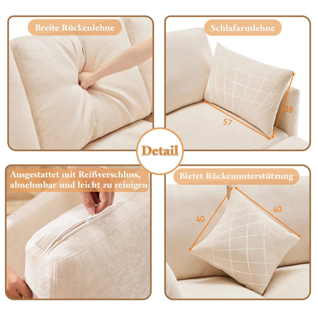 Divano Angolare Reversibile 3-4 Posti con Pouf Mobile; Cuscini Inclusi; Seduta Ergonomica in Ciniglia Beige