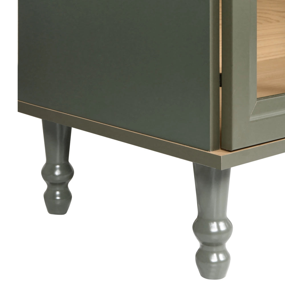 Mobile decorativo 80 cm verde con legno chiaro in legno ingegnerizzato con display in vetro Classico scandinavo a ripiani alti Sala da pranzo Soggiorno