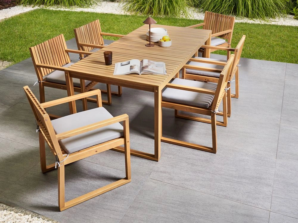 Set da Giardino Legno di Acacia chiaro con Tavolo e 8 Sedie con Cuscini grigio chiaro giardino terrazzo