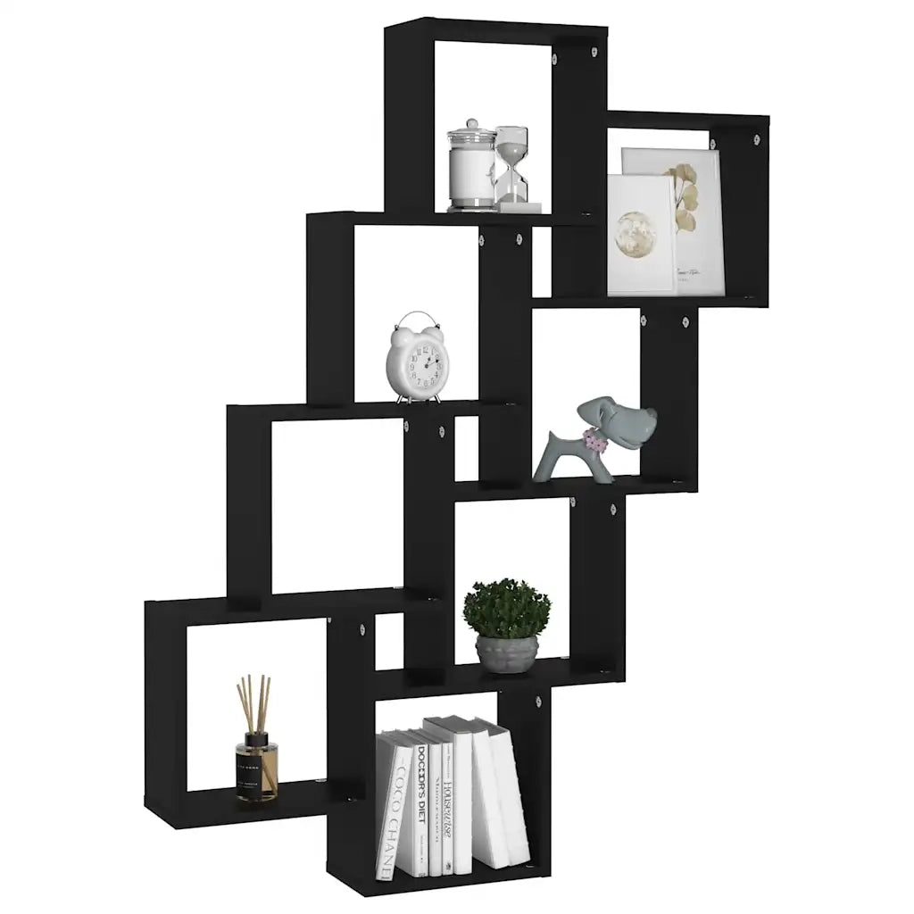 Mensola Parete a Cubo Nera 90x15x119 cm in Legno Multistrato 807179