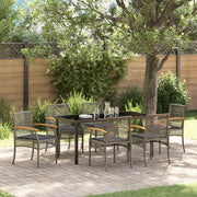 Set da Pranzo Giardino 7 Pezzi con Cuscini Rattan PE Grigio