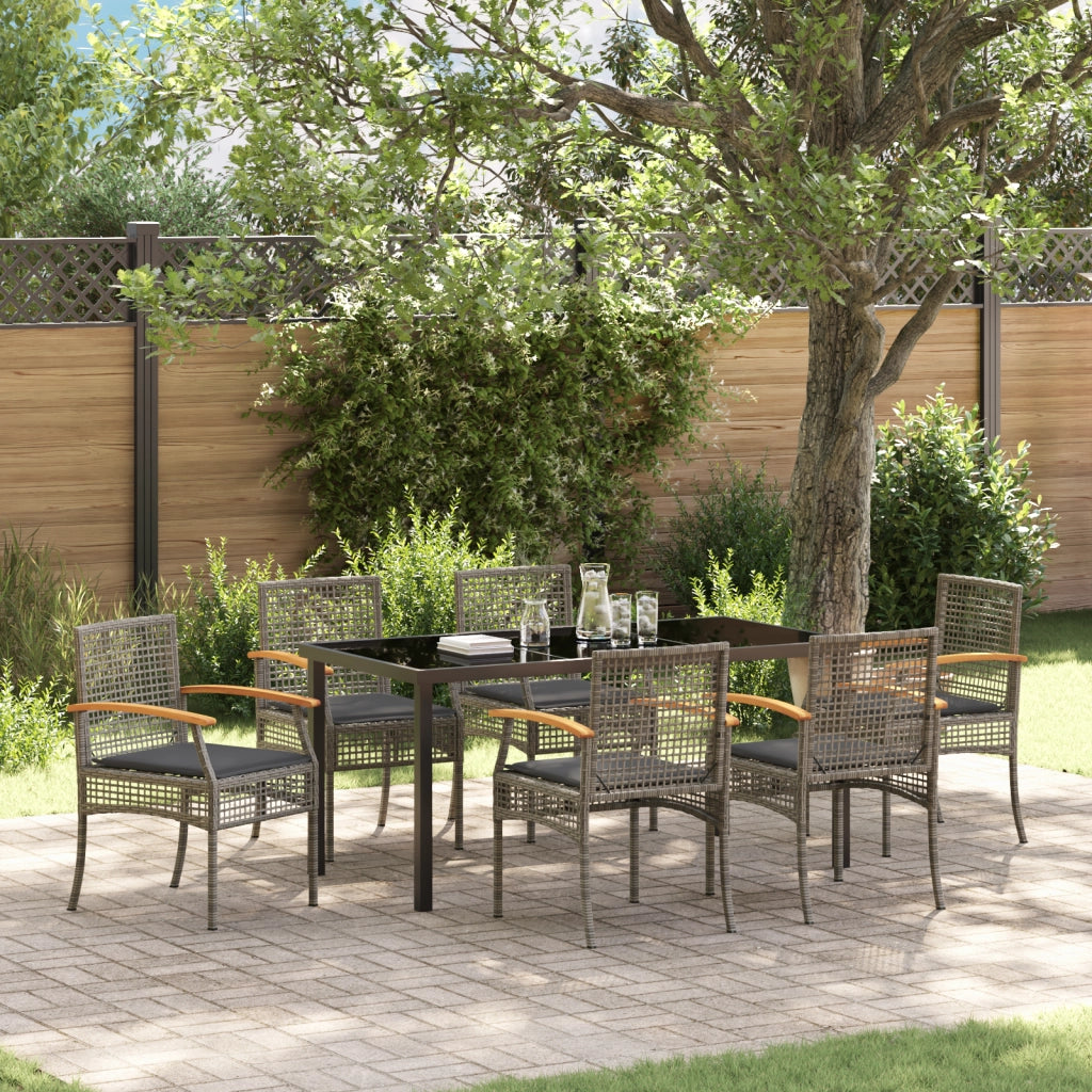 Set da Pranzo Giardino 7 Pezzi con Cuscini Rattan PE Grigio