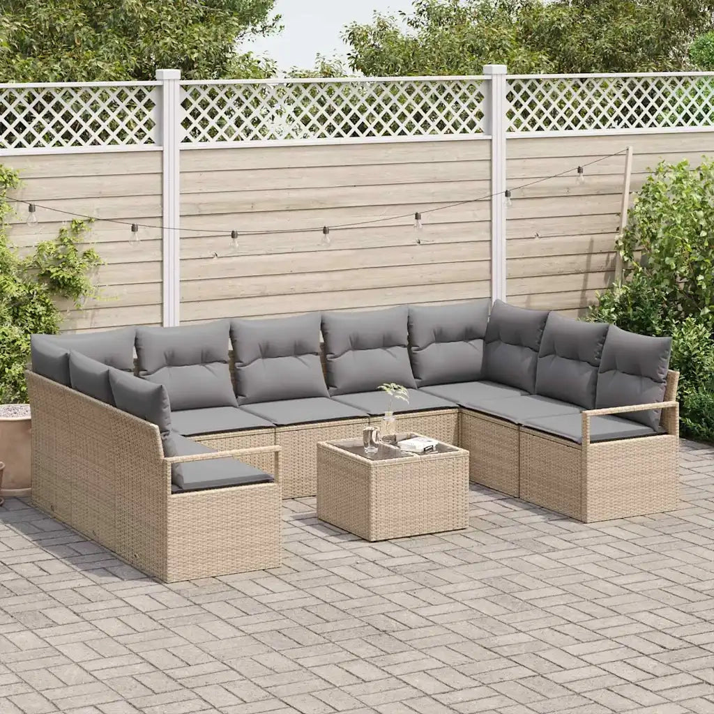 Set di divani con cuscino 10 pcs Beige polyrattan 3346550