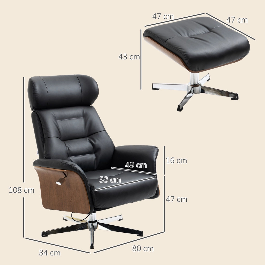 Poltrona relax reclinabile con poggiapiedi ¨C zephmum ¨C nero 80x84x108cm