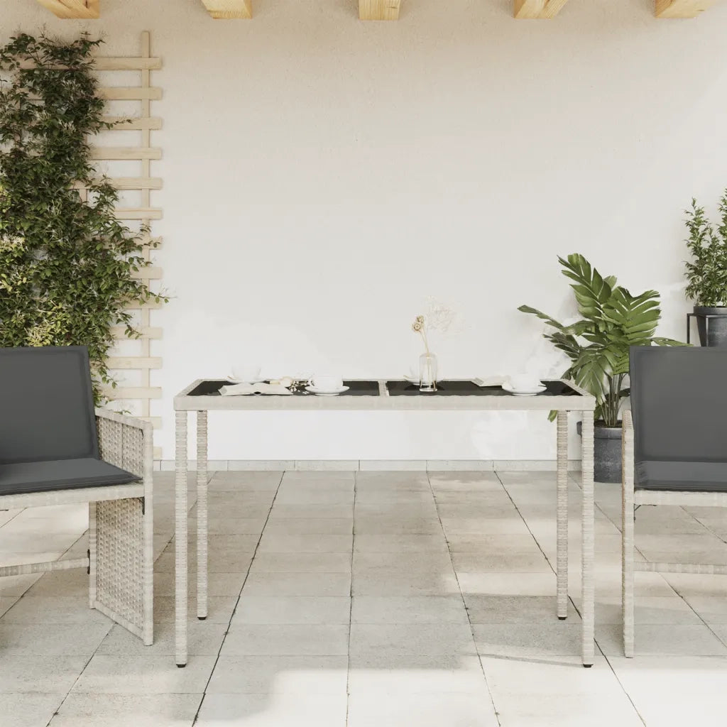 Tavolo Giardino | Tavolino da esterno Piano Vetro Grigio Chiaro 115x54x74 Polyrattan
