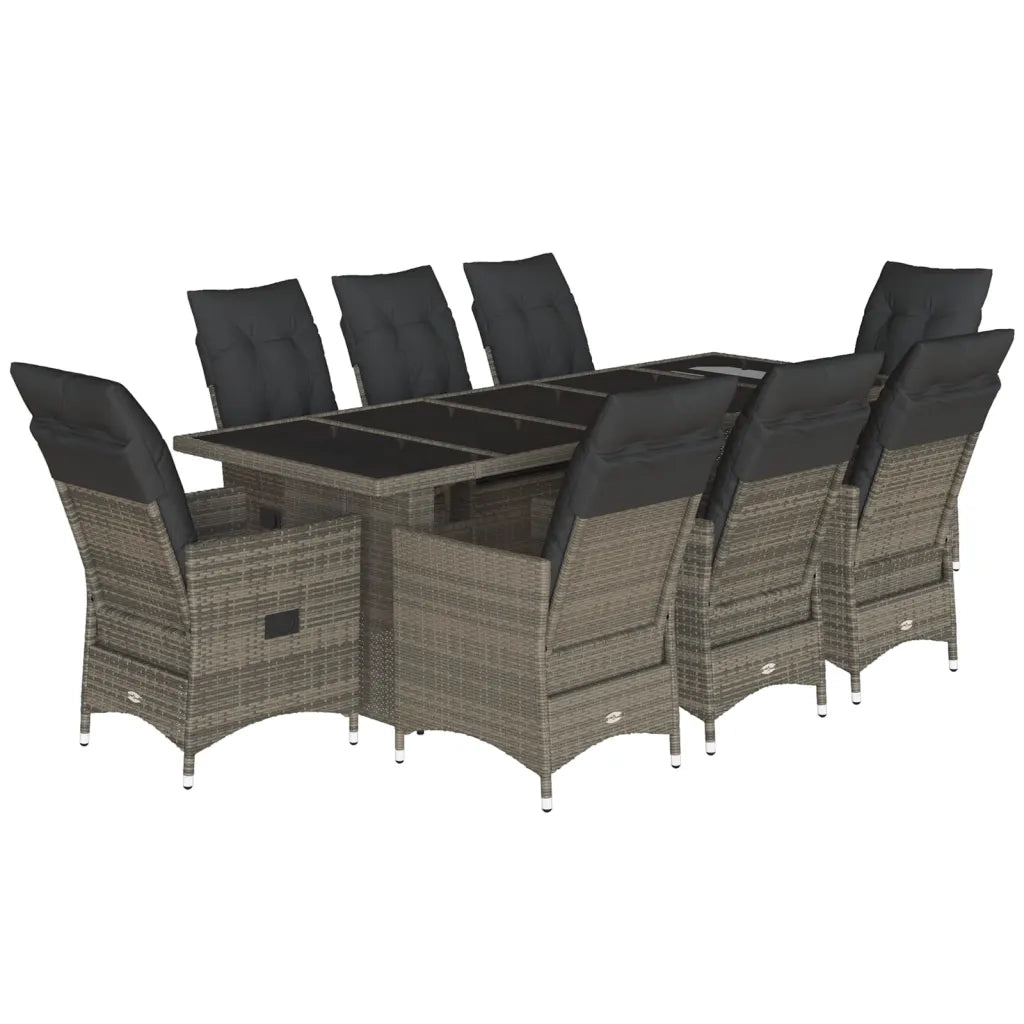 Set BistrÃ² da Giardino 9 pz con Cuscini in Polyrattan Grigio
