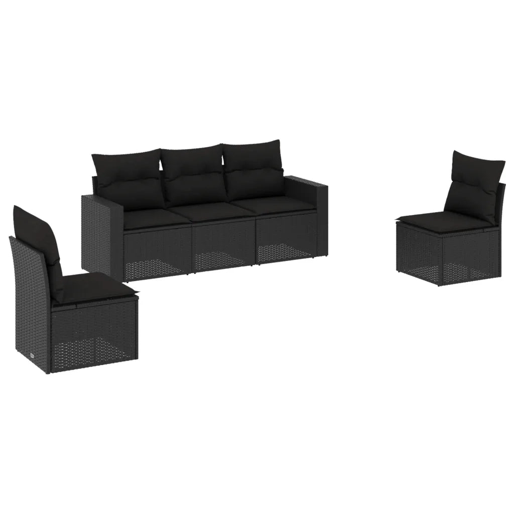 Salotto da Giardino-Set Divani da Giardino 5 pz con Cuscini in Polyrattan Nero 727290