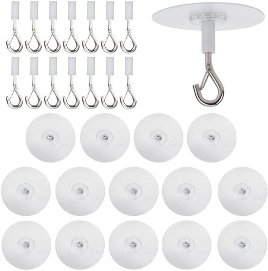 Haken per Plafondo per uso Intenso - 15pz - Chiusura di Sicurezza - Acrilio/Acciaio Inossidabile - Translucido/Argento - Adatto per Decorazione di Parete - Ganci