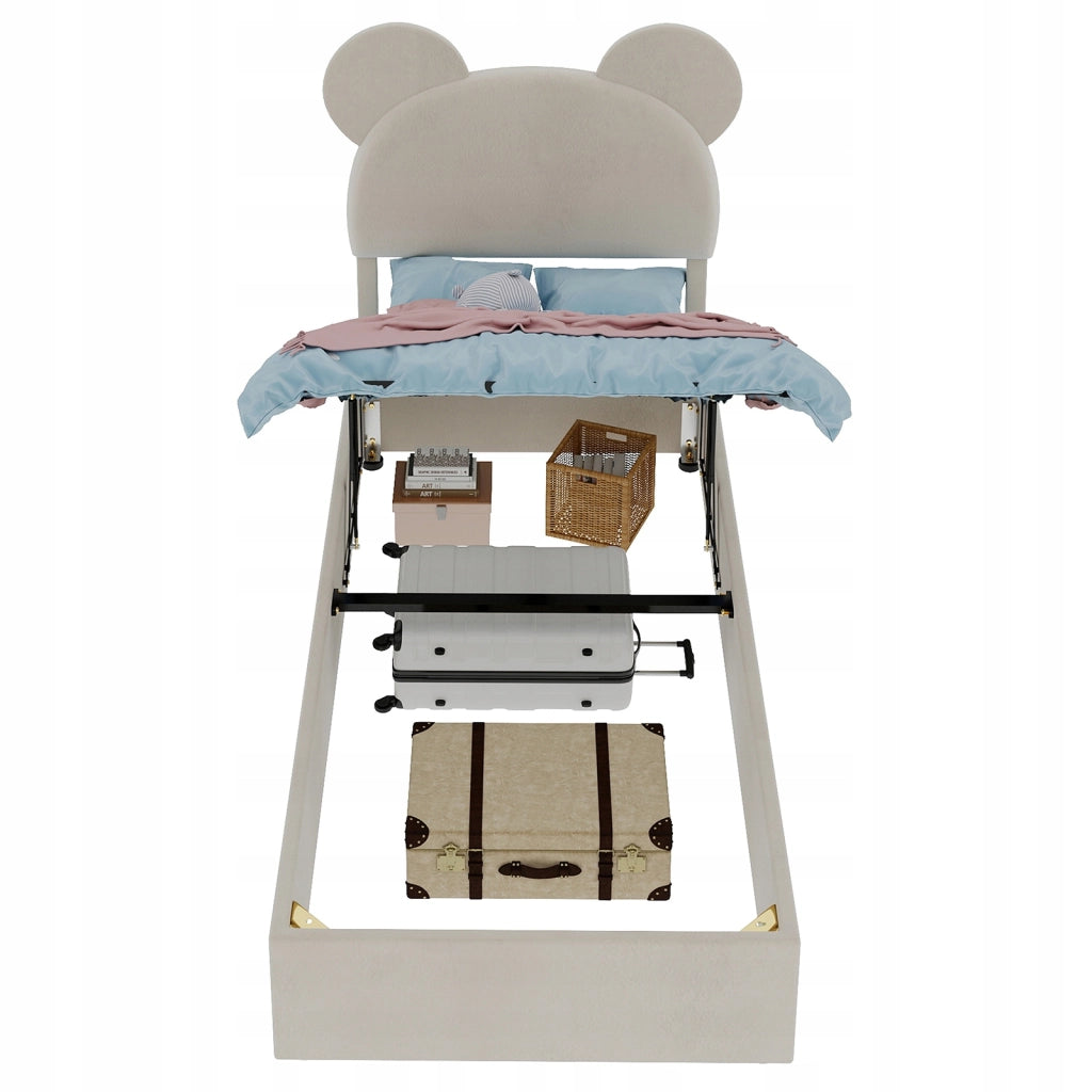 Letto imbottito singolo 90x200 - Xylo - Beige, testiera imbottita