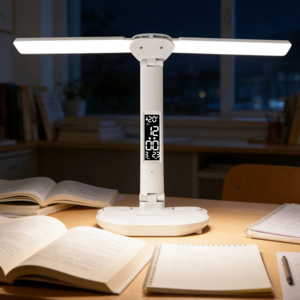 Lampada da scrivania LED bianca a doppia testa con controllo touch