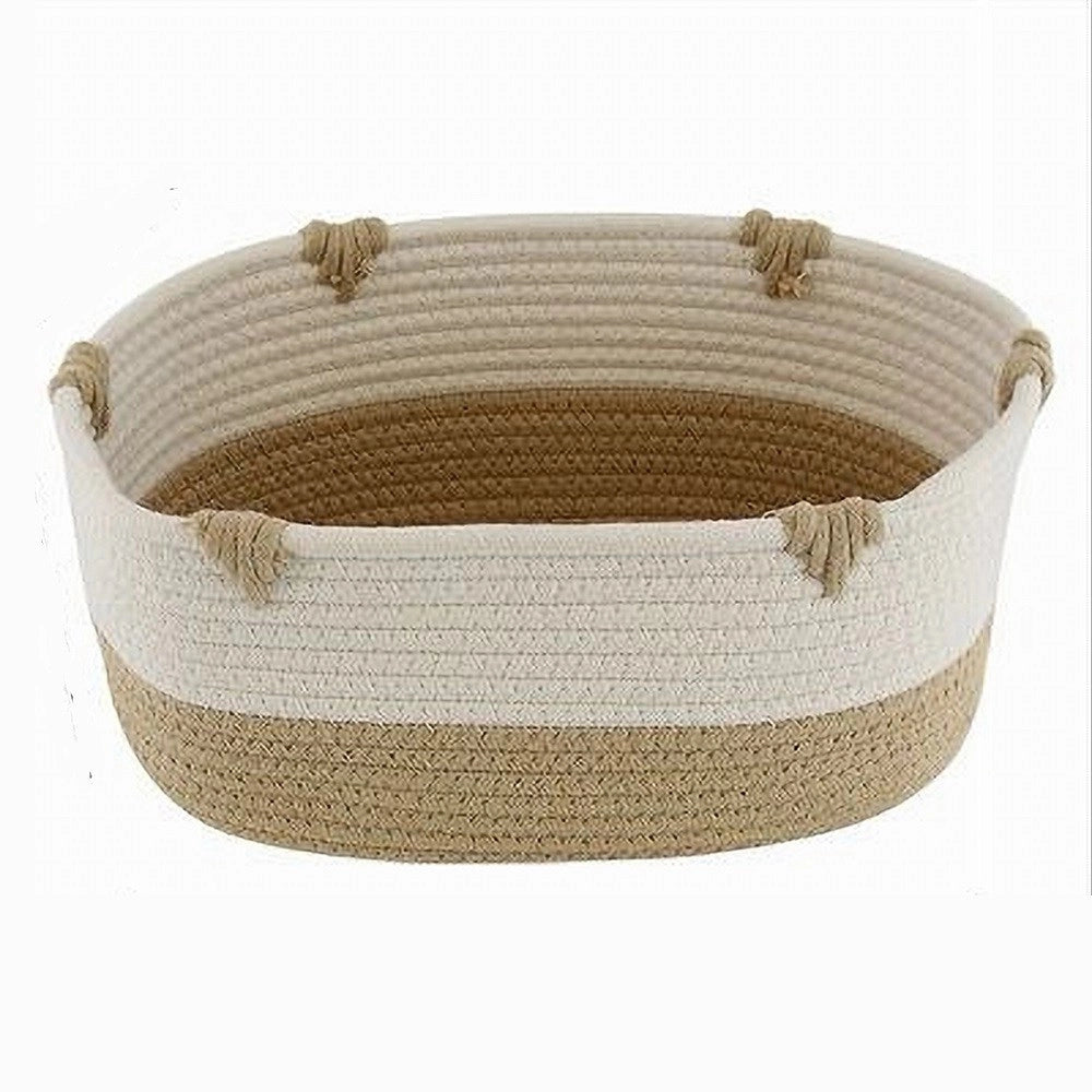 Trade Shop - Cesto Porta Biancheria Bicolore In Tessuto Intrecciato Cestino 30x22x14 Cm 10660 -