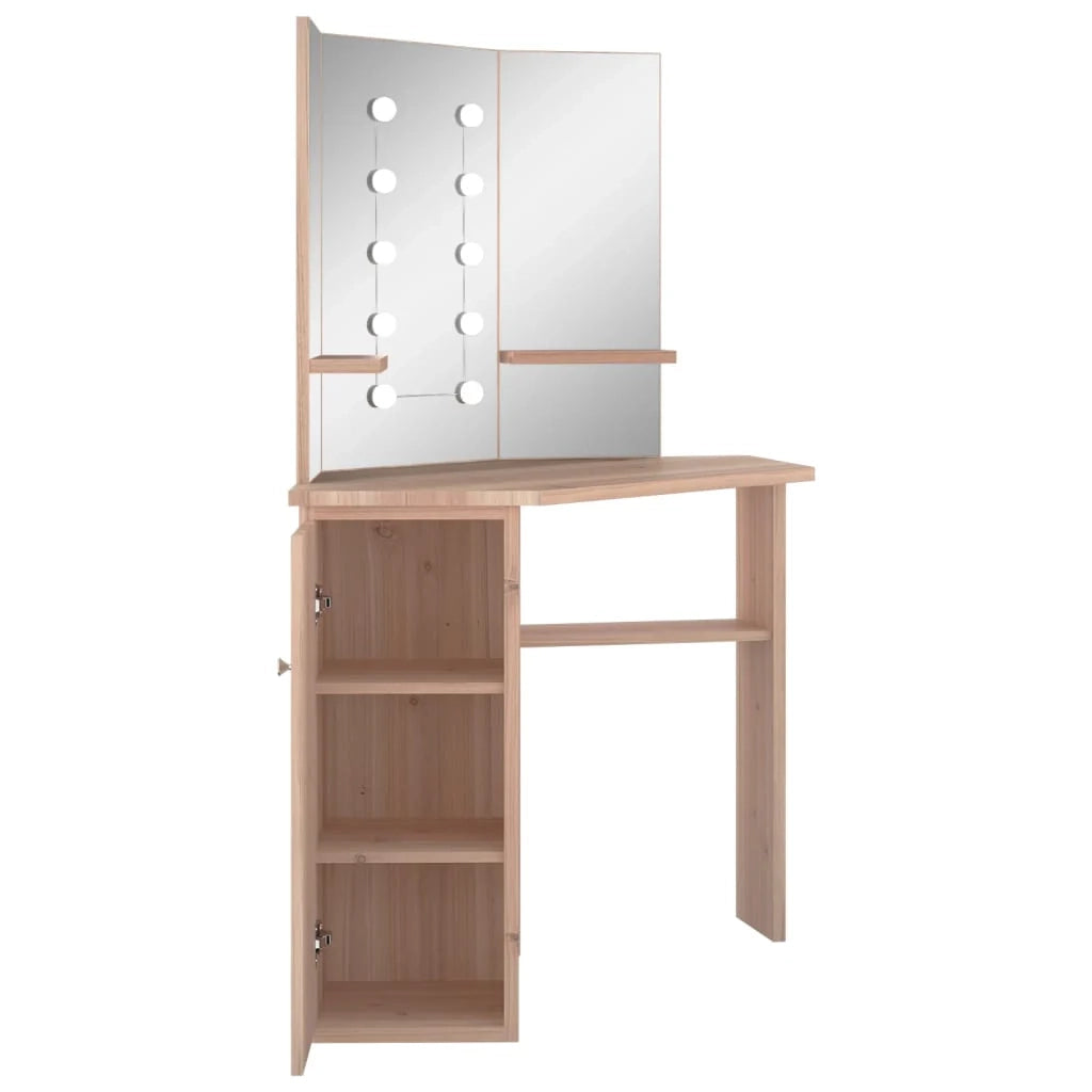 Toeletta tavolo da trucco di design mobile angolare per camera da letto con illuminazione a LED 111 x 54 x 141,5 cm rovere 02_0006356