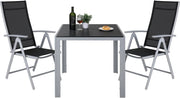 Set Giardino Esterno 3 Pezzis, Aluminium Tavolo da Giardino con Sedie, Tavolo e Sedie da Balcone, 2 Sedie Pieghevoli e Tavolino 75x75 cm, Salottino da Giardino Esterno 2 Posti, Grigio argento