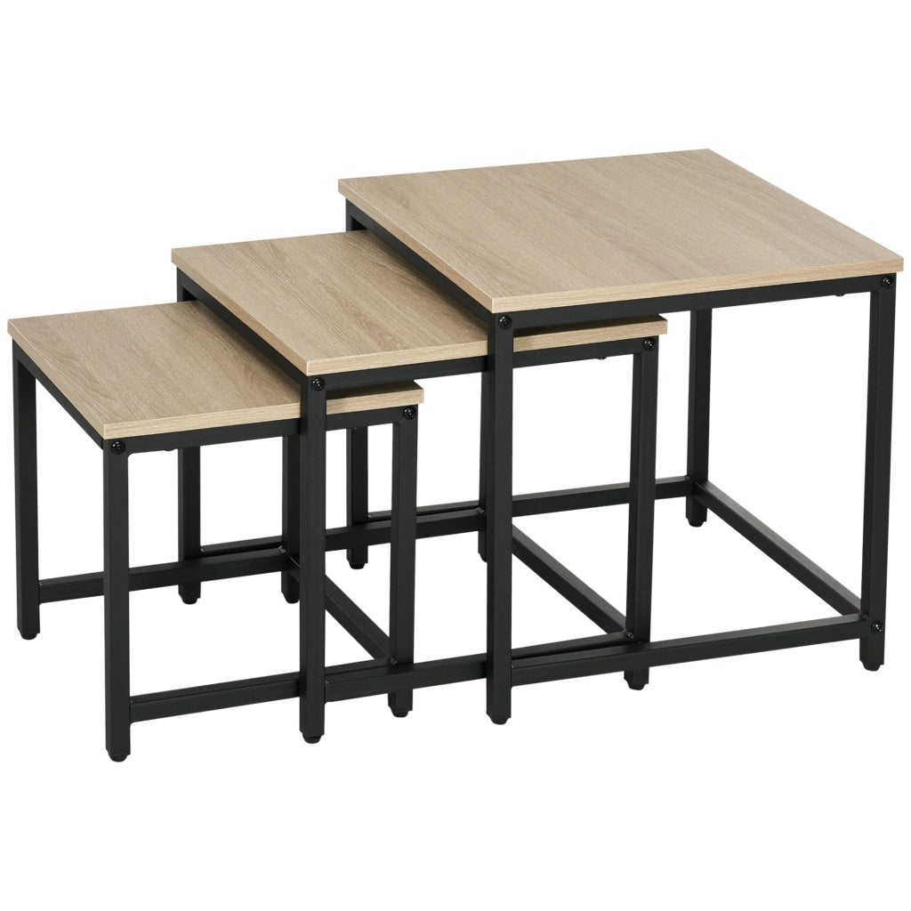Tavolo da pranzo - set 3 tavolini - struttura in acciaio - effetto legno naturale - per soggiorno